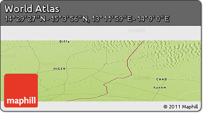 Physical Panoramic Map of the Area around 14° 46' 42" N, 13° 40' 30" E