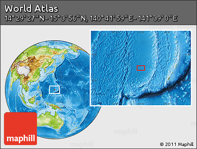 Physical Location Map of the Area around 14° 46' 42" N, 141° 10' 30" E