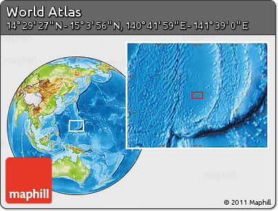 Physical Location Map of the Area around 14° 46' 42" N, 141° 10' 30" E