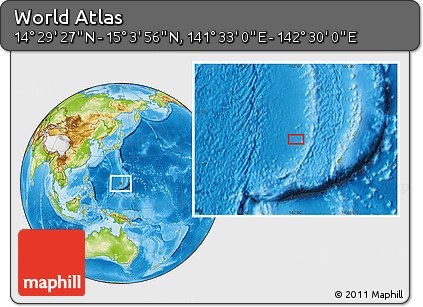 Physical Location Map of the Area around 14° 46' 42" N, 142° 1' 30" E