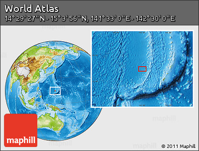 Physical Location Map of the Area around 14° 46' 42" N, 142° 1' 30" E