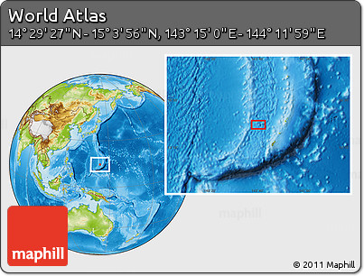 Physical Location Map of the Area around 14° 46' 42" N, 143° 43' 29" E