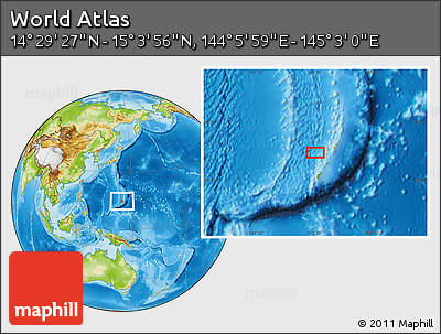 Physical Location Map of the Area around 14° 46' 42" N, 144° 34' 29" E