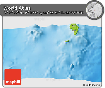 Physical 3D Map of the Area around 14° 46' 42" N, 145° 25' 30" E
