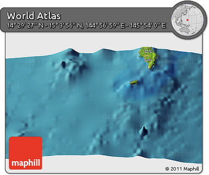 Satellite 3D Map of the Area around 14° 46' 42" N, 145° 25' 30" E