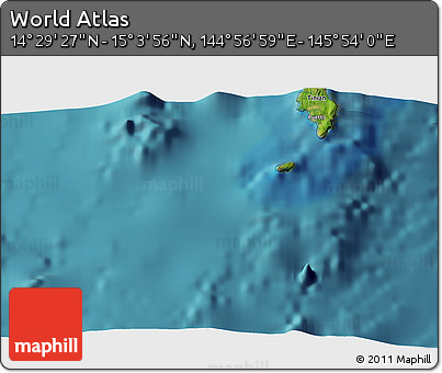 Satellite 3D Map of the Area around 14° 46' 42" N, 145° 25' 30" E