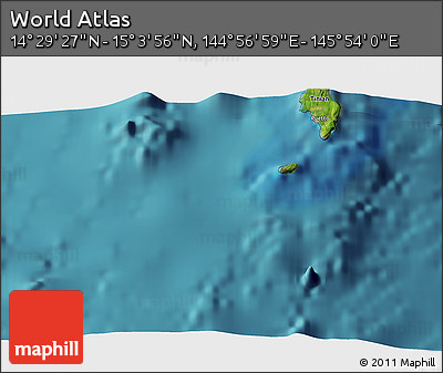 Satellite 3D Map of the Area around 14° 46' 42" N, 145° 25' 30" E