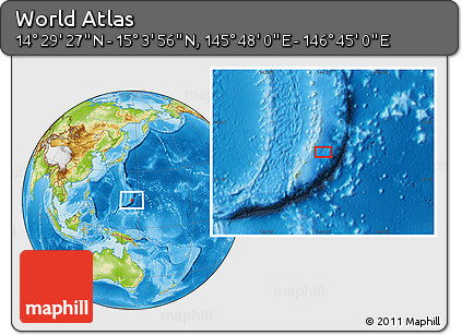 Physical Location Map of the Area around 14° 46' 42" N, 146° 16' 30" E