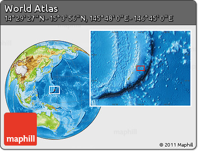 Physical Location Map of the Area around 14° 46' 42" N, 146° 16' 30" E