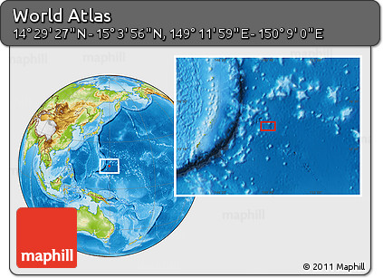 Physical Location Map of the Area around 14° 46' 42" N, 149° 40' 30" E