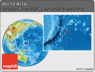 Physical Location Map of the Area around 14° 46' 42" N, 149° 40' 30" E