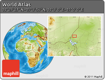 Physical Location Map of the Area around 14° 46' 42" N, 14° 31' 30" E