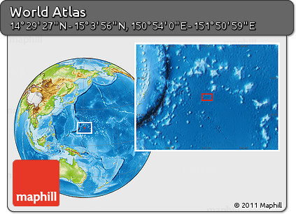 Physical Location Map of the Area around 14° 46' 42" N, 151° 22' 30" E