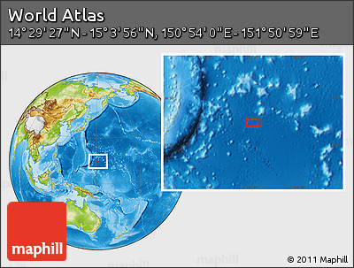 Physical Location Map of the Area around 14° 46' 42" N, 151° 22' 30" E
