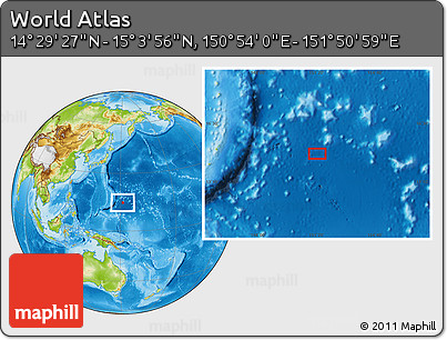 Physical Location Map of the Area around 14° 46' 42" N, 151° 22' 30" E
