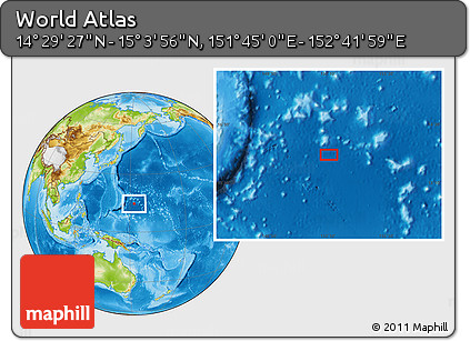 Physical Location Map of the Area around 14° 46' 42" N, 152° 13' 29" E