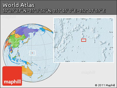 Political Location Map of the Area around 14° 46' 42" N, 152° 13' 29" E