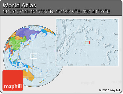 Political Location Map of the Area around 14° 46' 42" N, 152° 13' 29" E