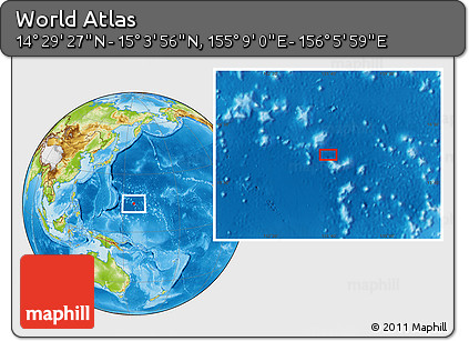 Physical Location Map of the Area around 14° 46' 42" N, 155° 37' 30" E