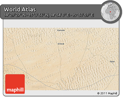 Satellite 3D Map of the Area around 14° 46' 42" N, 15° 22' 30" E