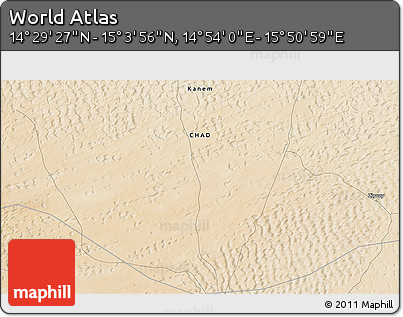 Satellite 3D Map of the Area around 14° 46' 42" N, 15° 22' 30" E