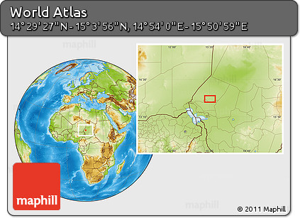 Physical Location Map of the Area around 14° 46' 42" N, 15° 22' 30" E