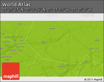 Physical 3D Map of the Area around 14° 46' 42" N, 15° 13' 29" W