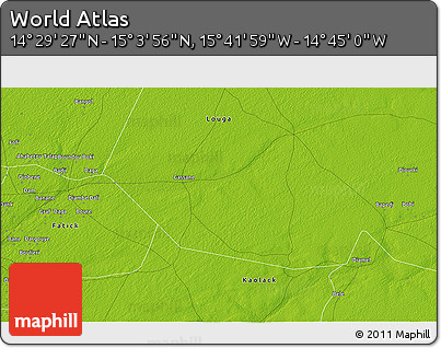 Physical 3D Map of the Area around 14° 46' 42" N, 15° 13' 29" W