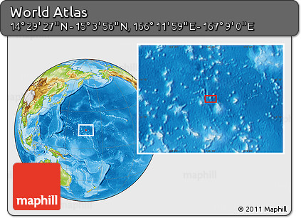 Physical Location Map of the Area around 14° 46' 42" N, 166° 40' 30" E