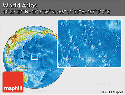 Physical Location Map of the Area around 14° 46' 42" N, 166° 40' 30" E