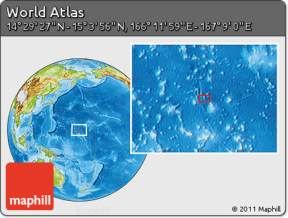 Physical Location Map of the Area around 14° 46' 42" N, 166° 40' 30" E