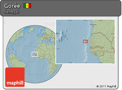 Savanna Style Location Map of Gorée, hill shading