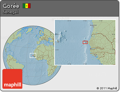 Savanna Style Location Map of Gorée, hill shading