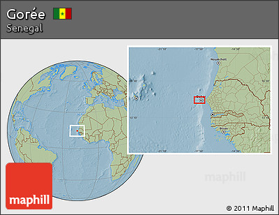 Savanna Style Location Map of Gorée, hill shading