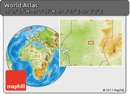 Physical Location Map of the Area around 14° 46' 42" N, 19° 37' 30" E