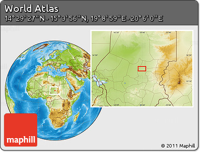 Physical Location Map of the Area around 14° 46' 42" N, 19° 37' 30" E