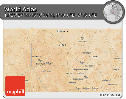 Satellite 3D Map of the Area around 14° 46' 42" N, 1° 46' 29" E