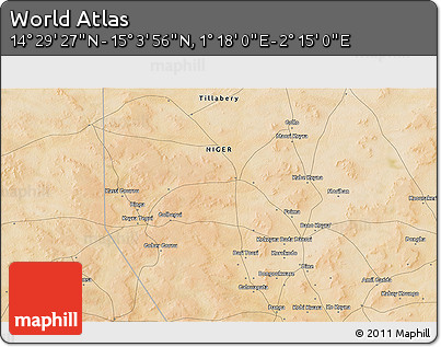 Satellite 3D Map of the Area around 14° 46' 42" N, 1° 46' 29" E