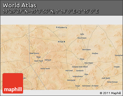 Satellite 3D Map of the Area around 14° 46' 42" N, 1° 46' 29" E
