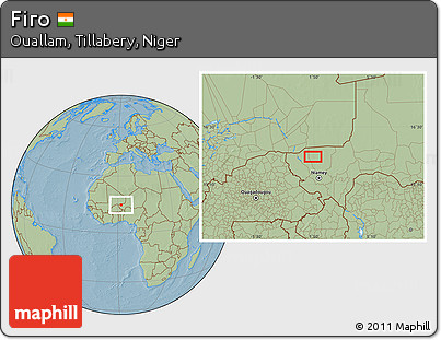 Savanna Style Location Map of Firo, hill shading
