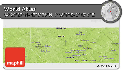 Physical Panoramic Map of the Area around 14° 46' 42" N, 1° 46' 29" E