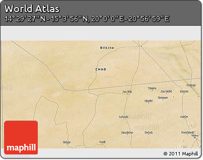 Satellite 3D Map of the Area around 14° 46' 42" N, 20° 28' 30" E