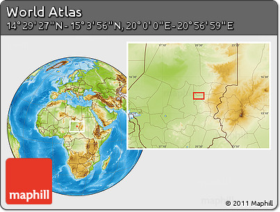 Physical Location Map of the Area around 14° 46' 42" N, 20° 28' 30" E