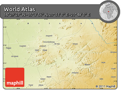 Physical Map of the Area around 14° 46' 42" N, 21° 19' 30" E