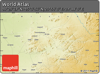 Physical Map of the Area around 14° 46' 42" N, 21° 19' 30" E