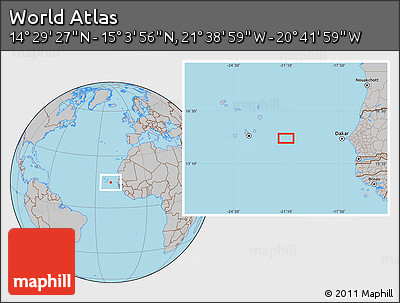 Gray Location Map of the Area around 14° 46' 42" N, 21° 10' 29" W