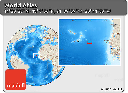 Shaded Relief Location Map of the Area around 14° 46' 42" N, 21° 10' 29" W