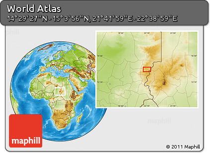 Physical Location Map of the Area around 14° 46' 42" N, 22° 10' 29" E