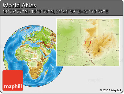 Physical Location Map of the Area around 14° 46' 42" N, 22° 10' 29" E