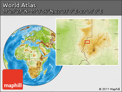 Physical Location Map of the Area around 14° 46' 42" N, 23° 1' 29" E
